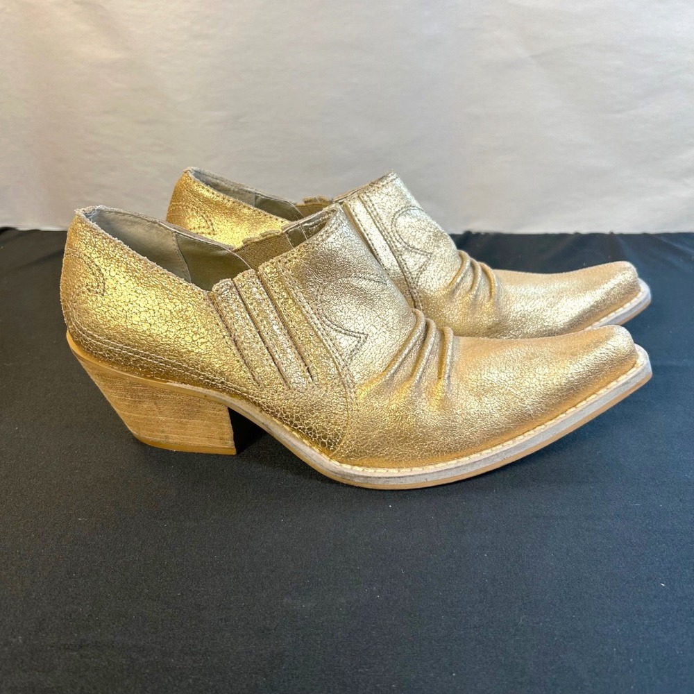 Penny loves Kenny Horse N Buggy Gold Metallic Leather Western Ankle Boots 8.5M
